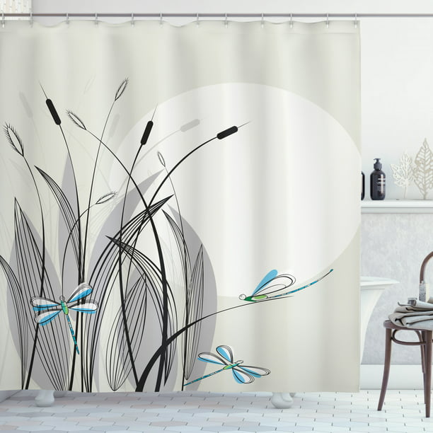 71x71'' Dragonflies Music Notes Bathroom Waterproof Shower Curtain Set 12 Hooks